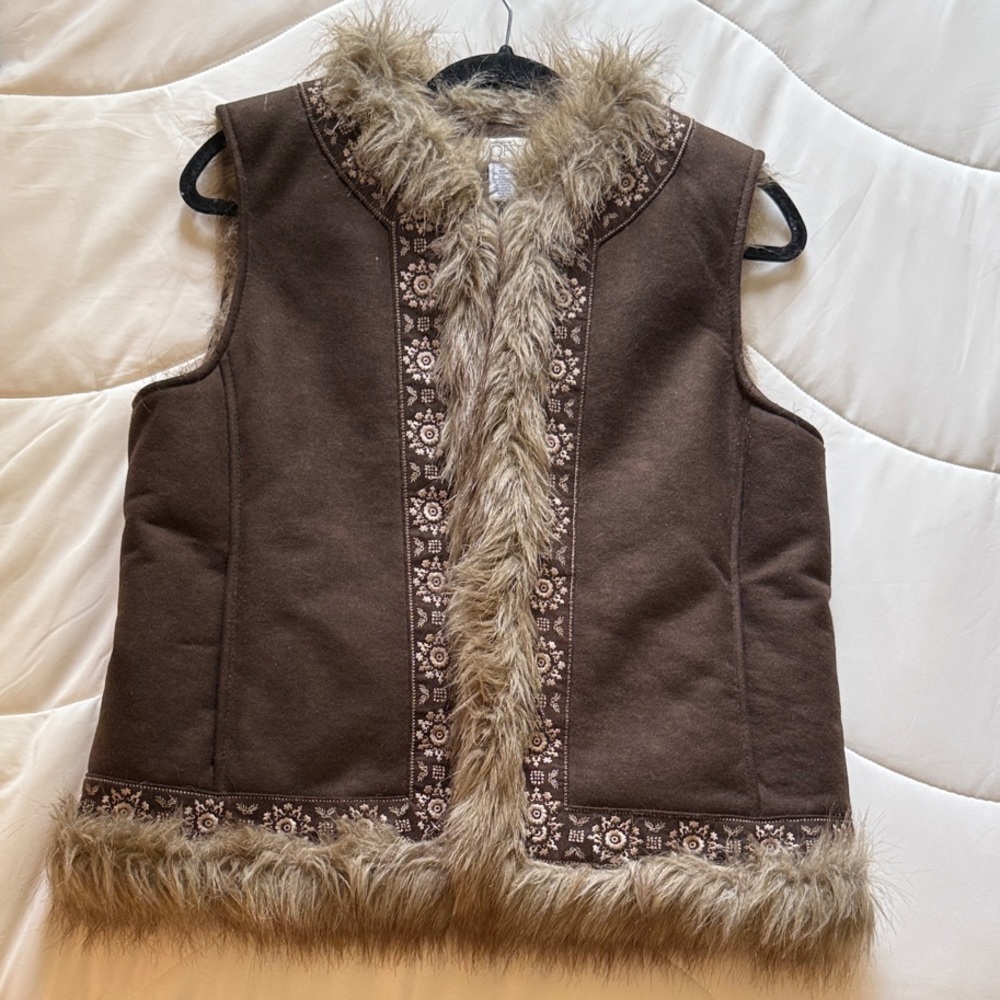 Brown Faux Fur Trim Vest